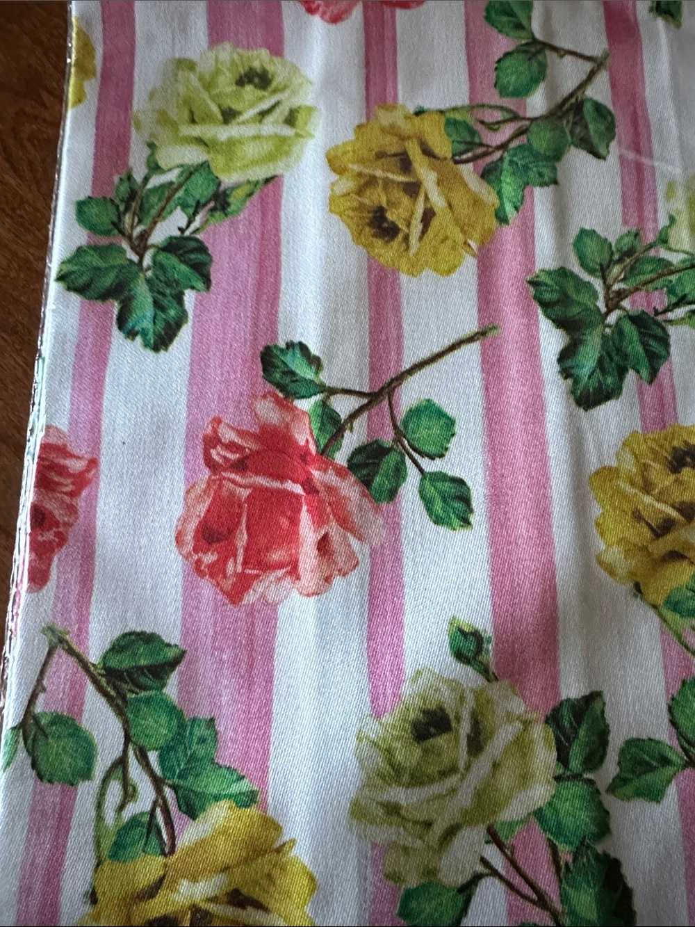 McKenzie-Childs Floral Stripe Dish Towel - Pink & Yellow Roses NWT - Picture 6 of 6